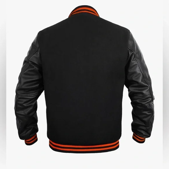 Men's Varsity Jacket Genuine Leather Sleeve and Wool Blend Letterman jacketet - Picture 3 of 5